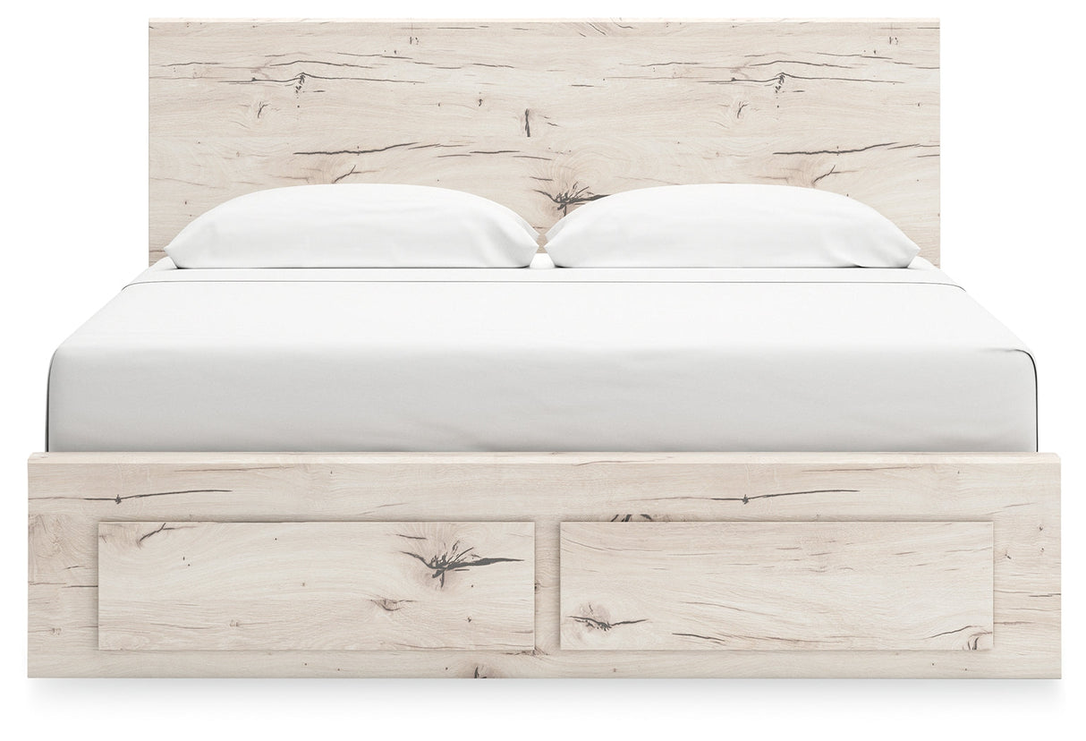 Lawroy Light Natural Storage Panel Bedroom Set with 2 Footboard Drawers by Ashley at Eve Furniture