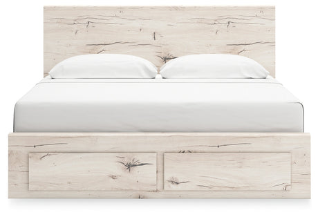 Lawroy Light Natural Storage Panel Bedroom Set with 2 Footboard Drawers by Ashley at Eve Furniture