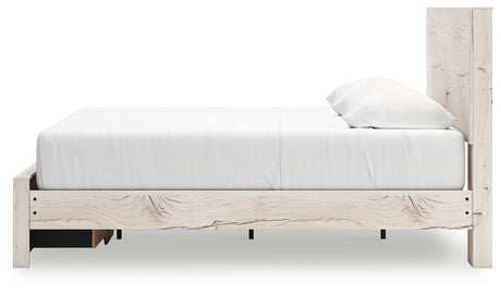 Lawroy Light Natural Storage Panel Bedroom Set with 2 Footboard Drawers by Ashley at Eve Furniture