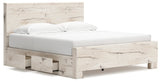 Lawroy Light Natural Storage Panel Bedroom Set with 2 One-Side Drawers by Ashley at Eve Furniture