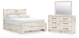 Lawroy Light Natural Storage Panel Bedroom Set with 4 Side Drawers by Ashley at Eve Furniture