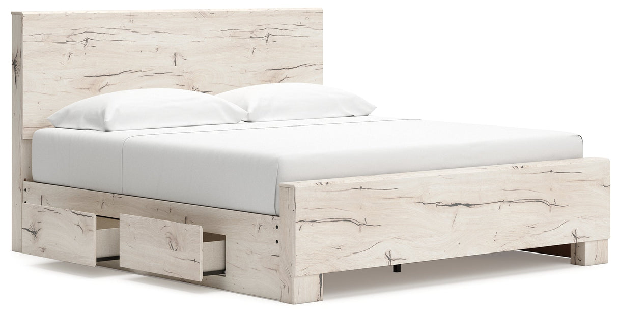 Lawroy Light Natural Storage Panel Bedroom Set with 4 Side Drawers by Ashley at Eve Furniture