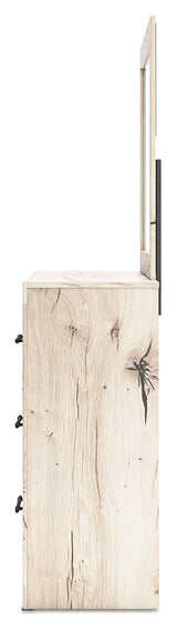 Lawroy Light Natural Storage Panel Bedroom Set with 4 Side Drawers by Ashley at Eve Furniture