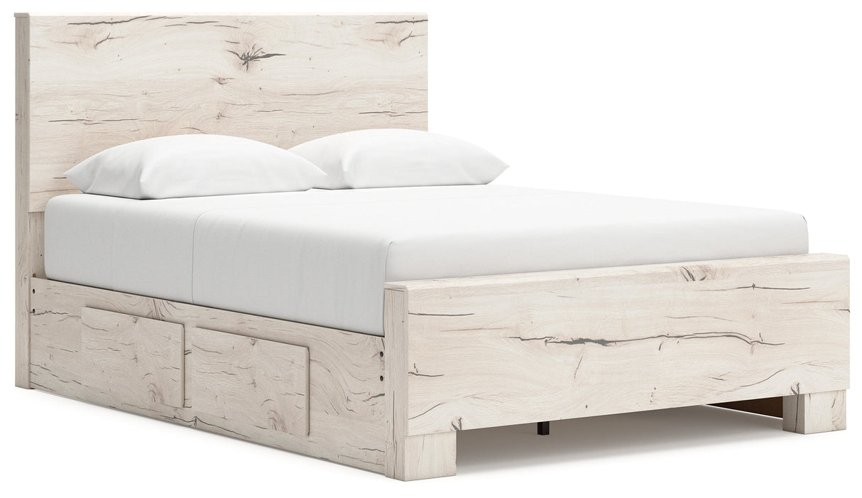 Lawroy Light Natural Storage Panel Bedroom Set with 4 Side Drawers by Ashley at Eve Furniture