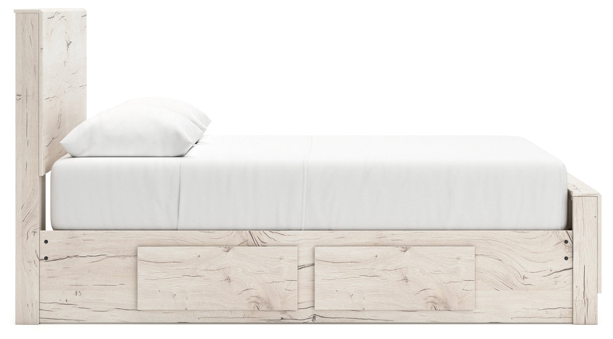 Lawroy Light Natural Storage Panel Bedroom Set with 4 Side Drawers by Ashley at Eve Furniture