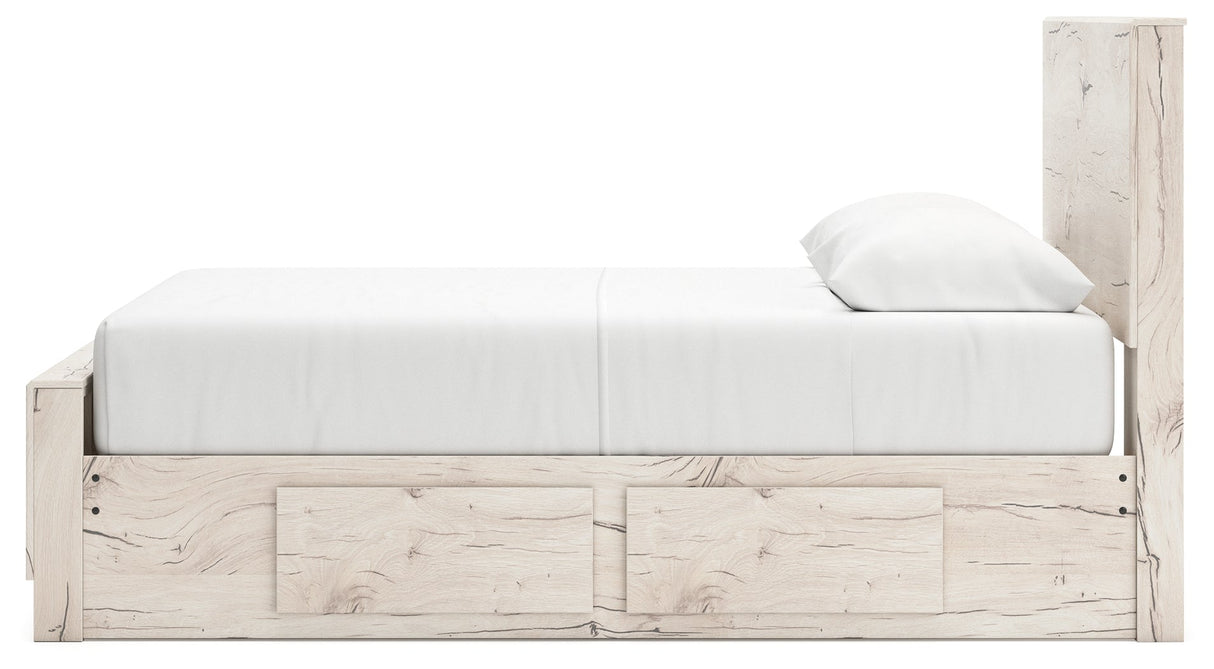 Lawroy Light Natural Storage Panel Bedroom Set with 4 Side Drawers by Ashley at Eve Furniture