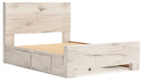 Lawroy Light Natural Storage Panel Bedroom Set with 4 Side Drawers by Ashley at Eve Furniture