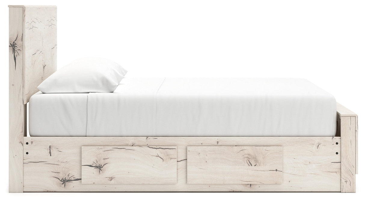 Lawroy Light Natural Storage Panel Bedroom Set with 4 Side Drawers by Ashley at Eve Furniture