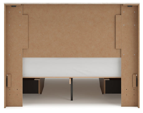 Lawroy Light Natural Storage Panel Bedroom Set with 4 Side Drawers by Ashley at Eve Furniture