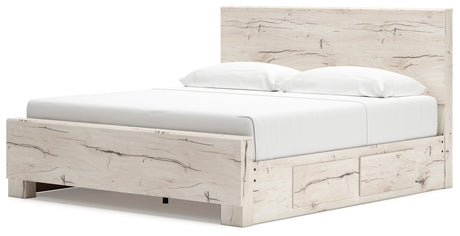 Lawroy Light Natural Storage Panel Bedroom Set with 4 Side Drawers by Ashley at Eve Furniture