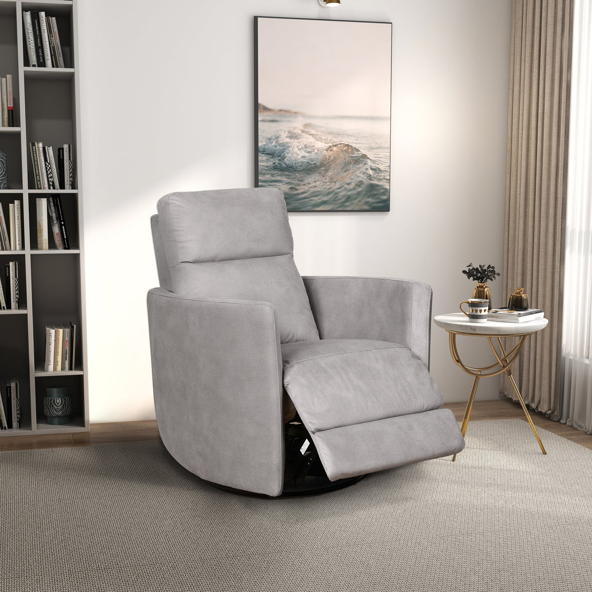 Lawson Swivel Glider Suede Recliner Chair - Latte by Ashcroft Furniture at Eve Furniture