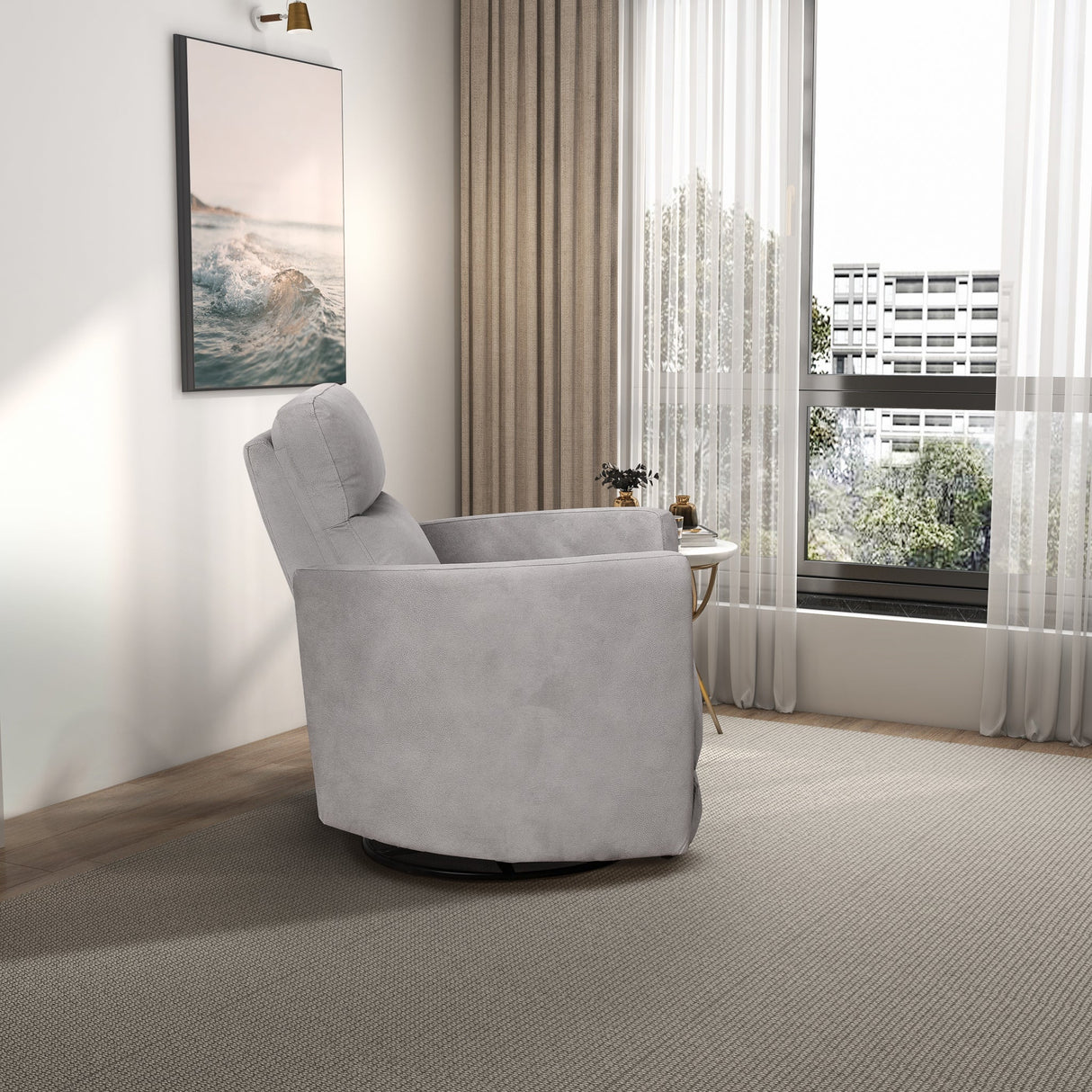 Lawson Swivel Glider Suede Recliner Chair - Latte by Ashcroft Furniture at Eve Furniture