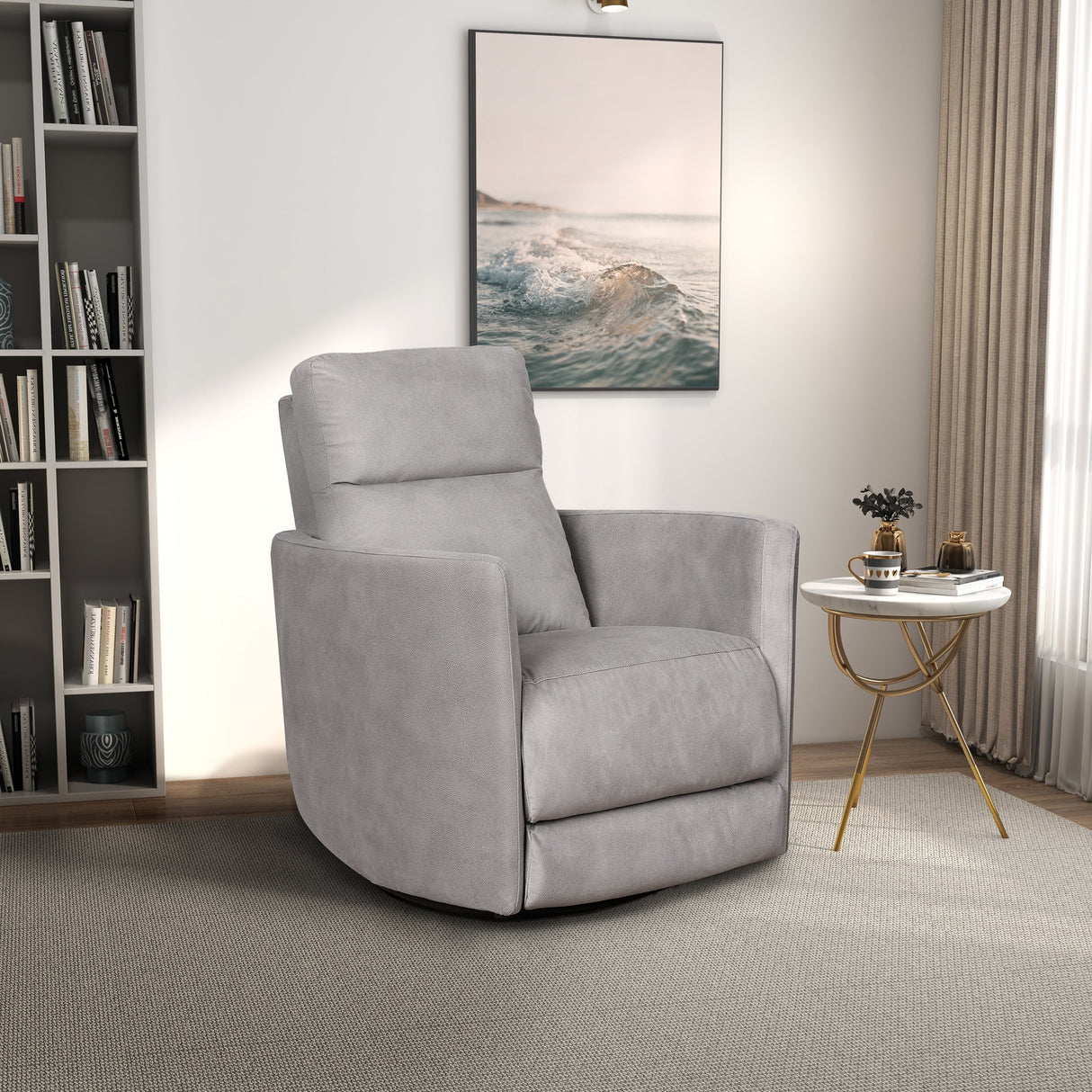 Lawson Swivel Glider Suede Recliner Chair - Latte by Ashcroft Furniture at Eve Furniture