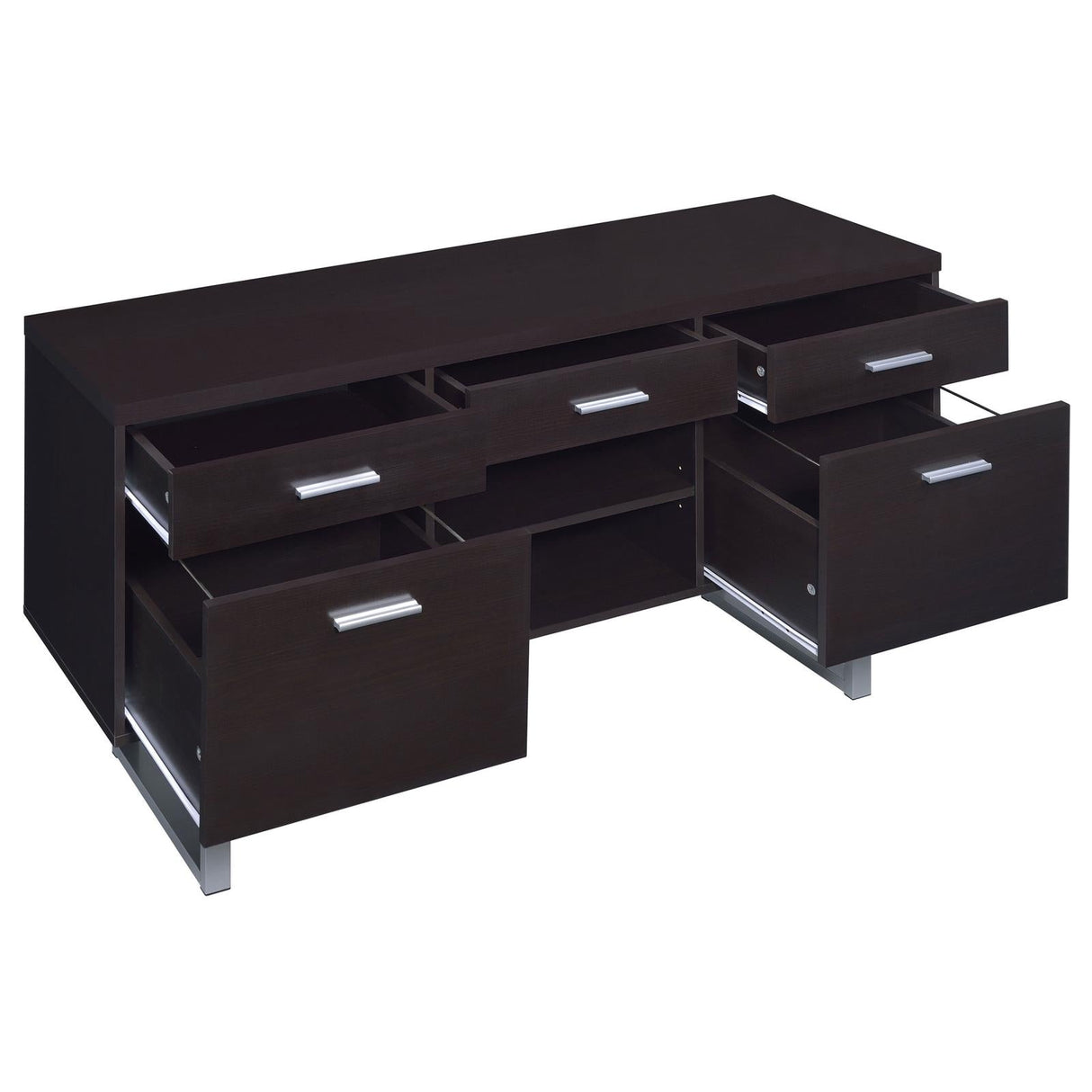 Lawtey Cappuccino 5-Drawer Credenza with Adjustable Shelf