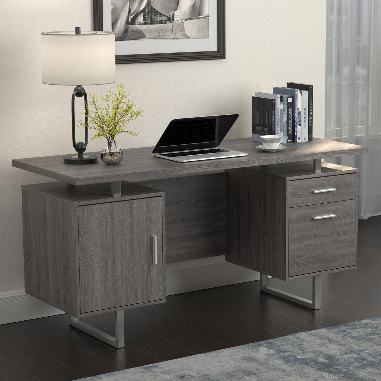 Lawtey Weathered Gray Floating Top Office Desk