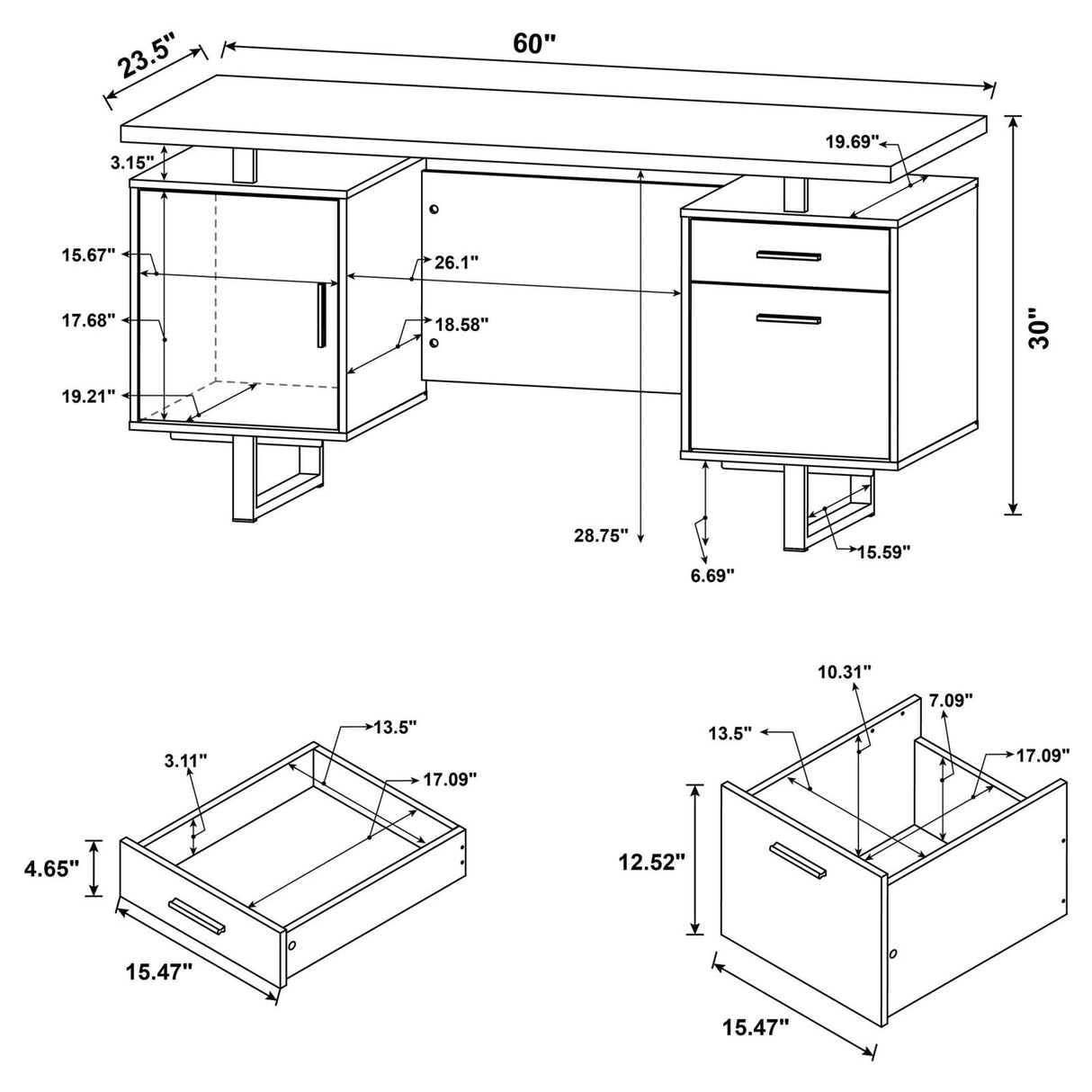 Lawtey White Gloss Floating Top Office Desk