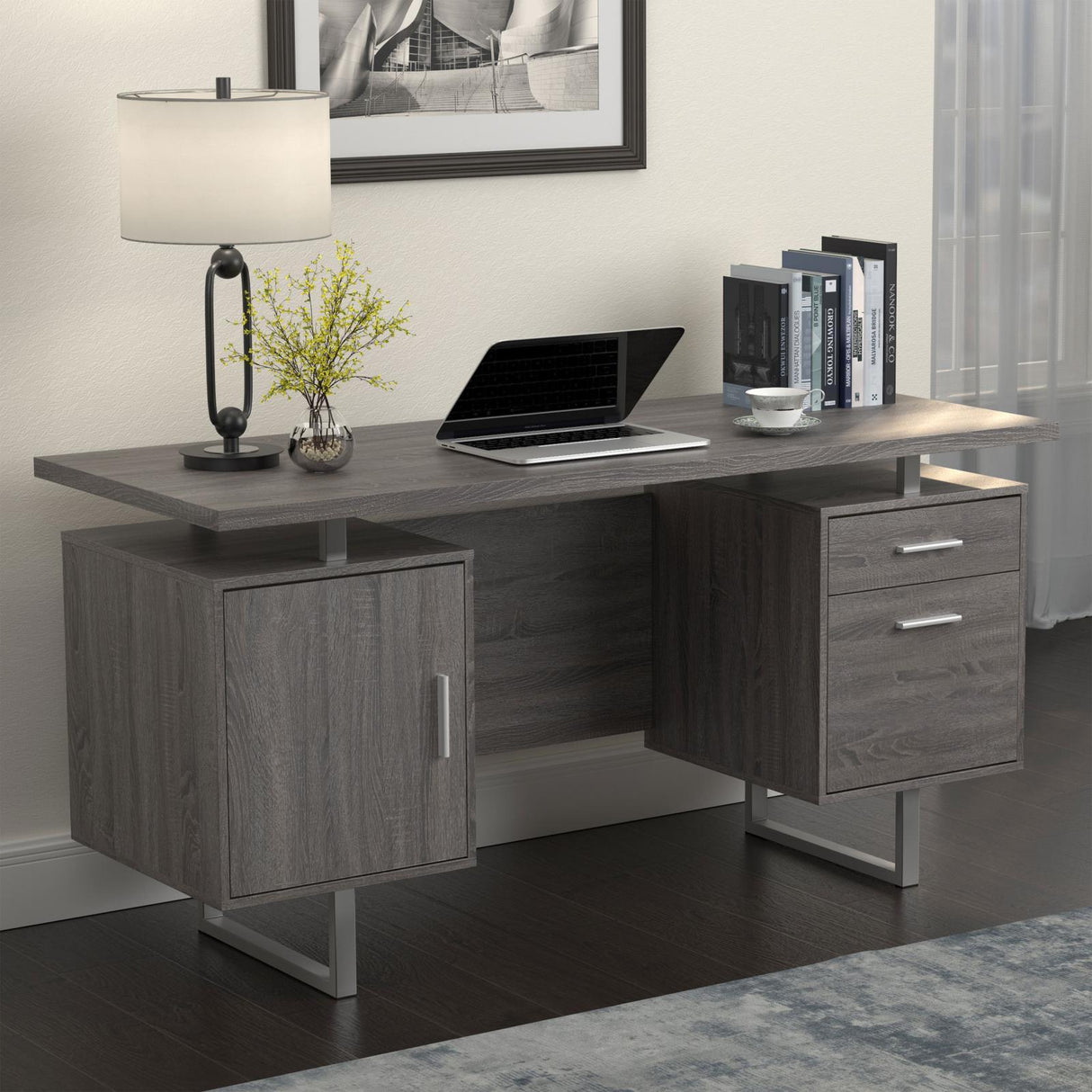 Lawtey Weathered Gray Floating Top Office Desk by Coaster at Eve Furniture