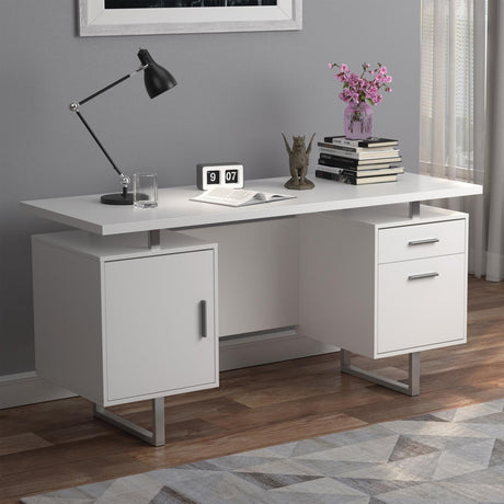 Lawtey White Gloss Floating Top Office Desk by Coaster at Eve Furniture