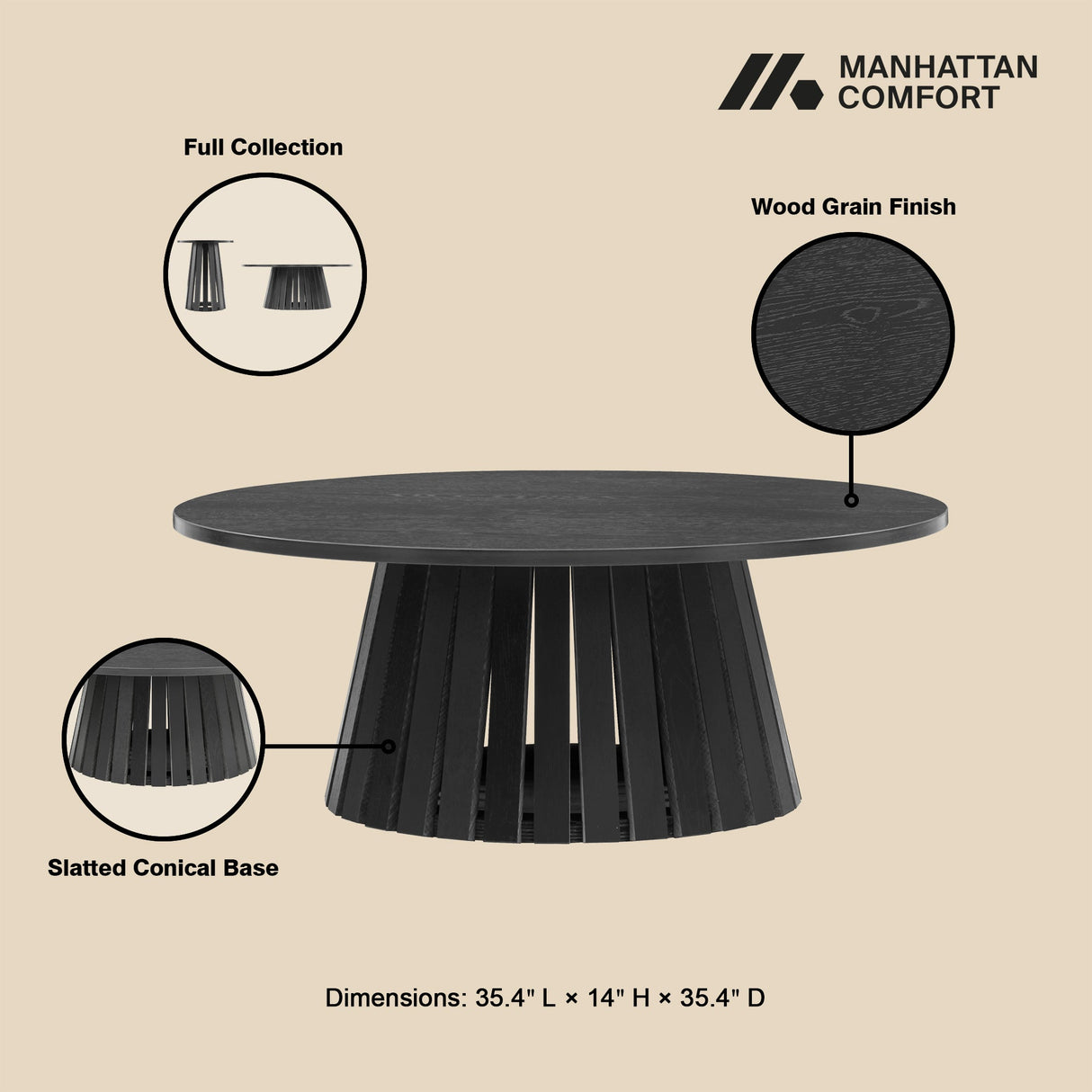 Layla 35.4" Coffee Table in Black by Manhattan Comfort at Eve Furniture