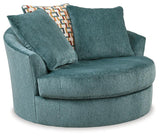 Laylabrook Teal Oversized Swivel Accent Chair by Ashley at Eve Furniture