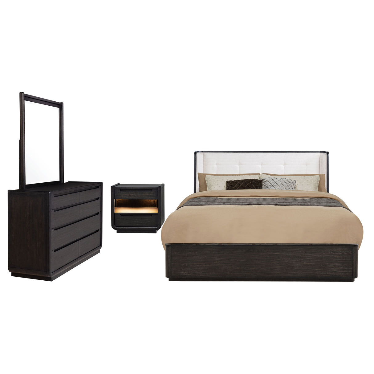 Leandro Black 4-Piece California King Bedroom Set Burnished by Coaster at Eve Furniture