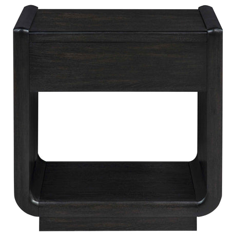 Leandro Burnished Black 1-drawer Wood Occasional Side End Table by Coaster at Eve Furniture