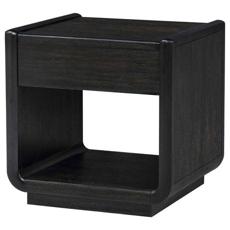 Leandro Burnished Black 1-drawer Wood Occasional Side End Table by Coaster at Eve Furniture