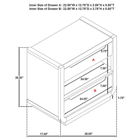 Leandro Burnished Black 2-drawer LED Nightstand with USB by Coaster at Eve Furniture