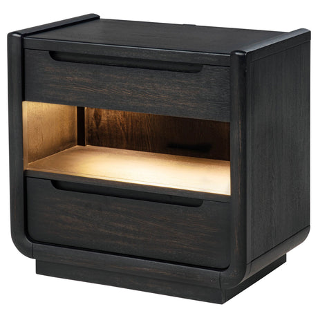 Leandro Burnished Black 2-drawer LED Nightstand with USB by Coaster at Eve Furniture
