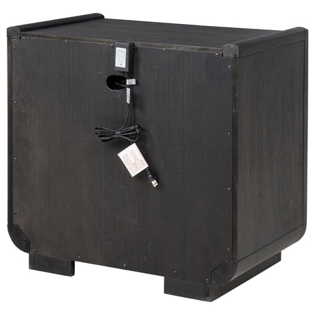 Leandro Burnished Black 2-drawer LED Nightstand with USB by Coaster at Eve Furniture