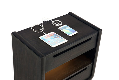 Leandro Burnished Black 2-drawer LED Nightstand with USB by Coaster at Eve Furniture