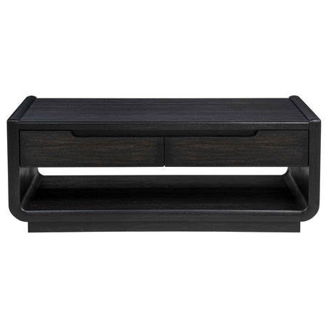 Leandro Burnished Black 2-drawer Wood Cocktail Coffee Table by Coaster at Eve Furniture