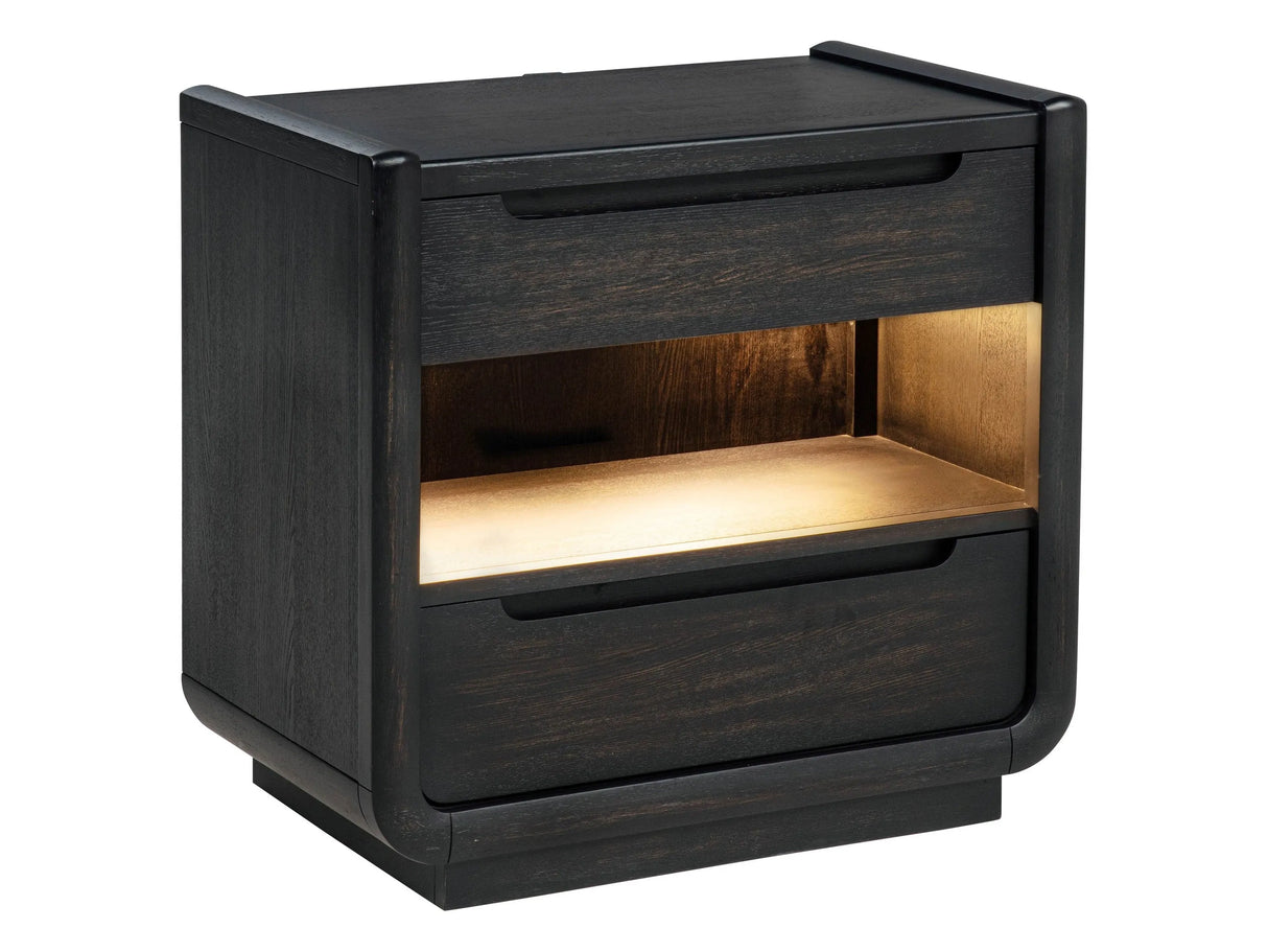 Leandro Burnished Black 2-drawer LED Nightstand with USB by Coaster at Eve Furniture