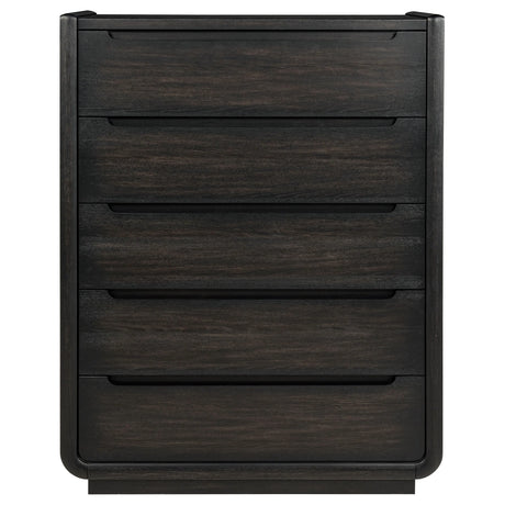 Leandro Burnished Black 5-drawer Bedroom Chest of Drawers by Coaster at Eve Furniture