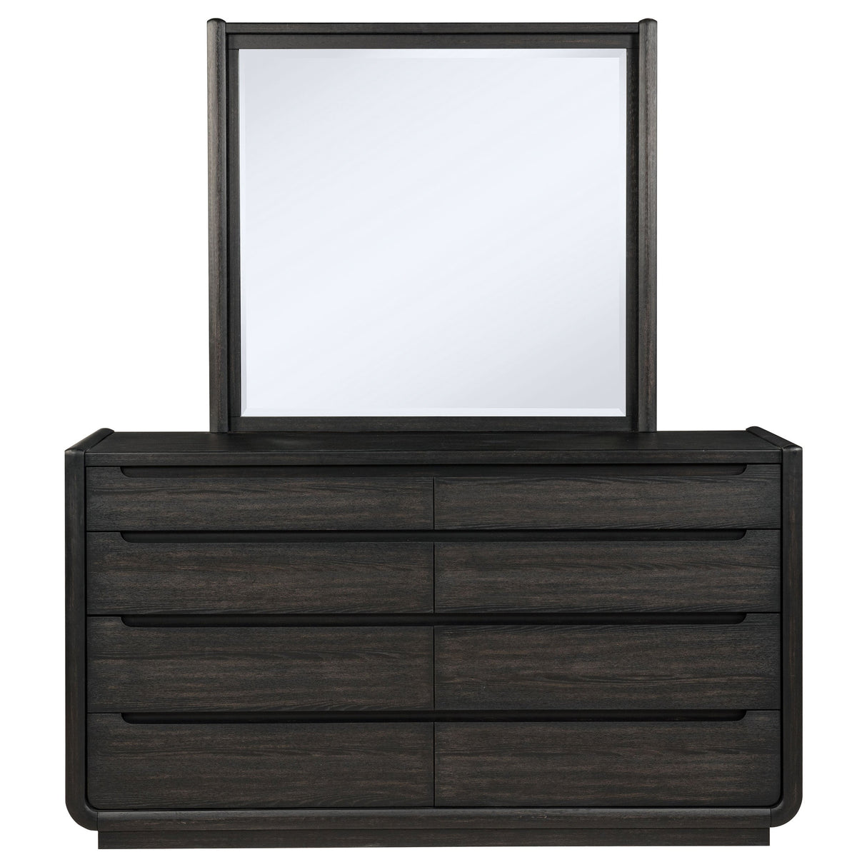 Leandro Burnished Black 8-drawer Bedroom Dresser with Mirror by Coaster at Eve Furniture