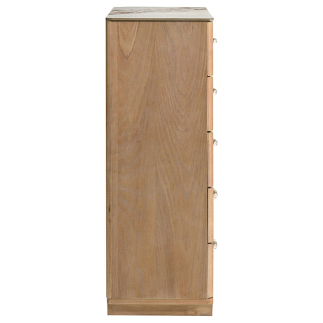 Leanne Light Oak 5-drawer Sinter Stone Top Chest of Drawers by Coaster at Eve Furniture