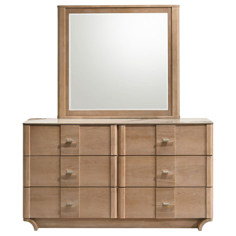 Leanne Light Oak 6-drawer Sinter Stone Top Dresser and Mirror by Coaster at Eve Furniture