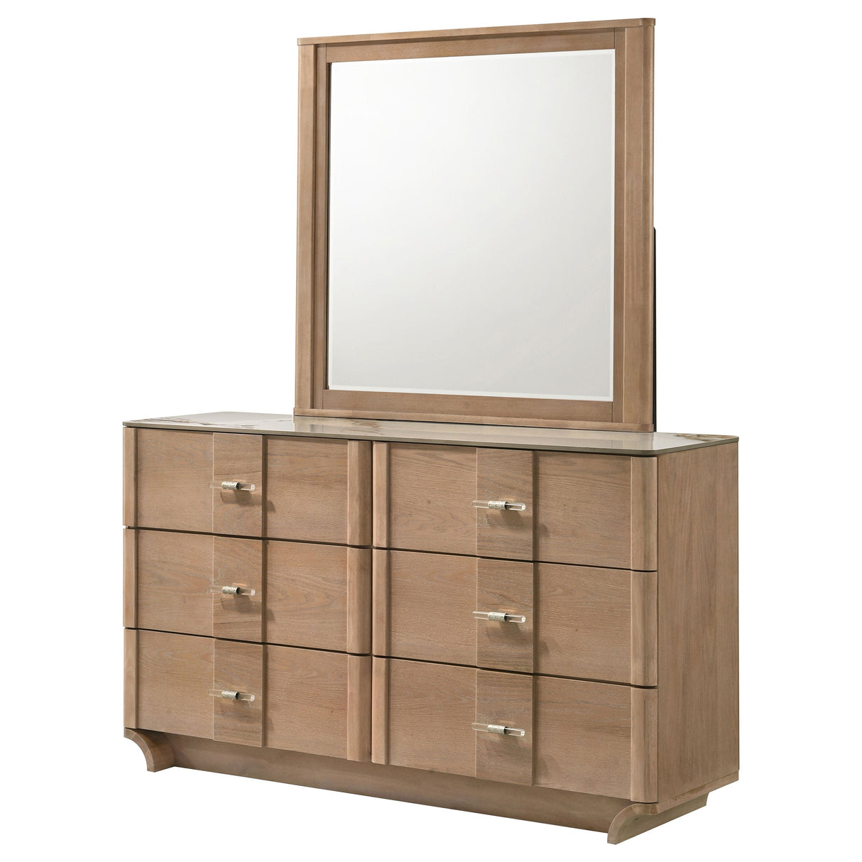 Leanne Light Oak 6-drawer Sinter Stone Top Dresser and Mirror by Coaster at Eve Furniture