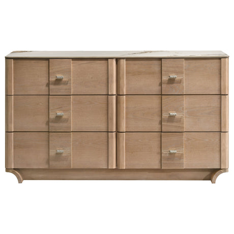 Leanne Light Oak 6-drawer Sinter Stone Top Dresser Cabinet by Coaster at Eve Furniture