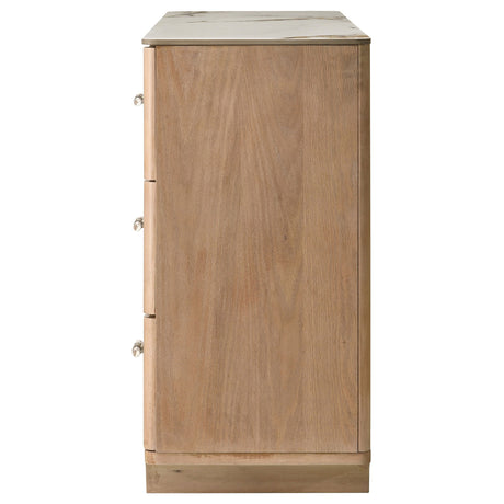 Leanne Light Oak 6-drawer Sinter Stone Top Dresser Cabinet by Coaster at Eve Furniture