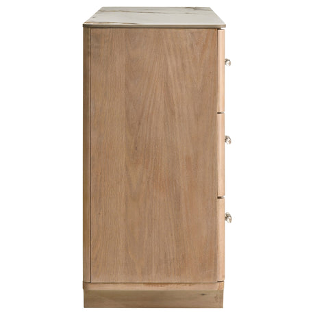 Leanne Light Oak 6-drawer Sinter Stone Top Dresser Cabinet by Coaster at Eve Furniture