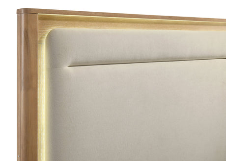 Leanne Off White/Light Oak Queen LED Panel Bed by Coaster at Eve Furniture