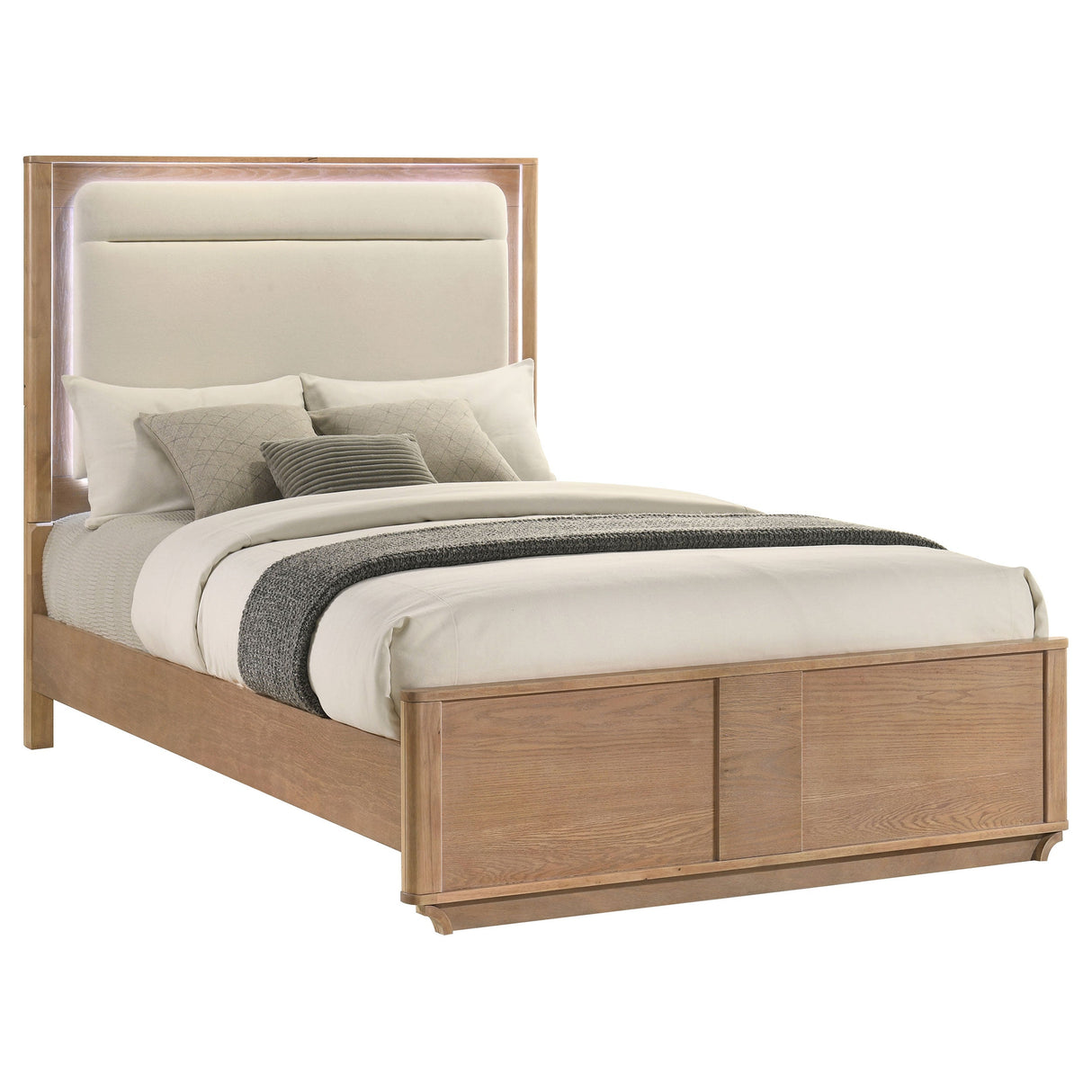 Leanne Off White/Light Oak Queen LED Panel Bed by Coaster at Eve Furniture