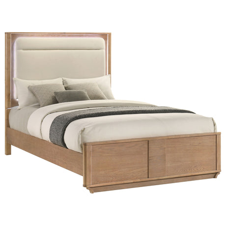 Leanne Off White/Light Oak Queen LED Panel Bed by Coaster at Eve Furniture