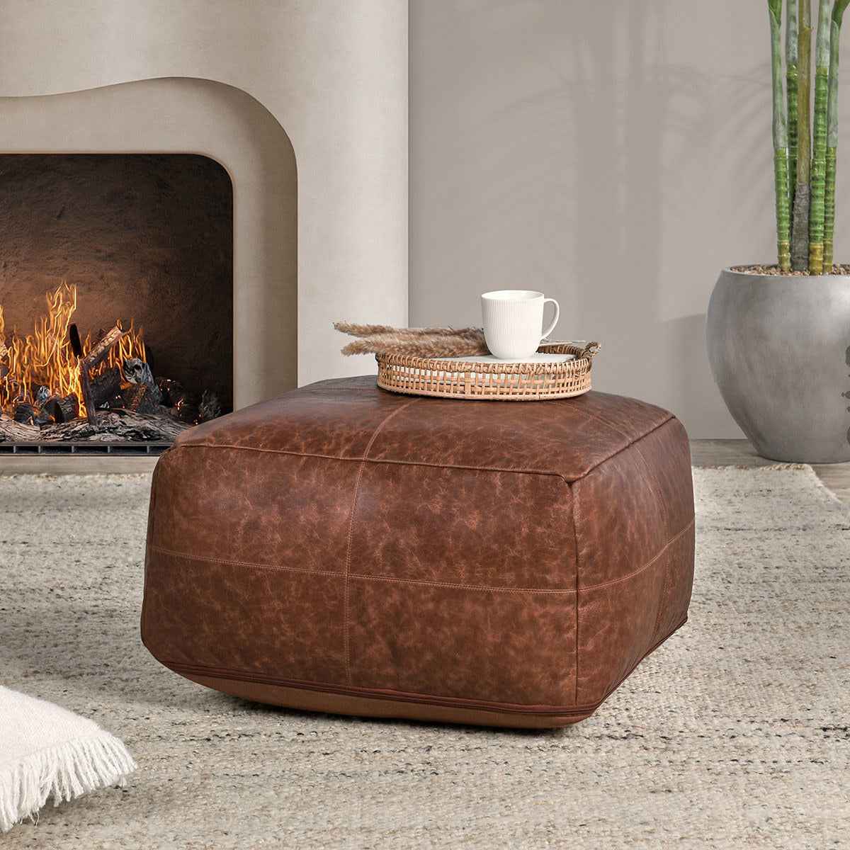 Leather Kona Brown Pouf by Classic Home at Eve Furniture