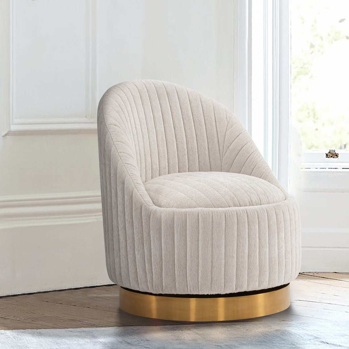 Leela Swivel Accent Chair in Cream by Manhattan Comfort at Eve Furniture