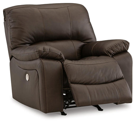 Leesworth Dark Brown Power Leather Recliner by Ashley at Eve Furniture
