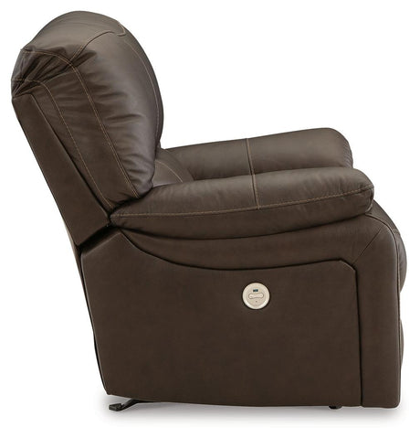 Leesworth Dark Brown Power Leather Recliner by Ashley at Eve Furniture