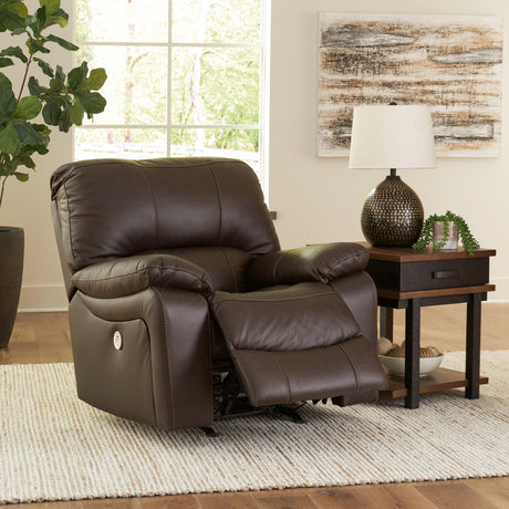 Leesworth Dark Brown Power Leather Recliner by Ashley at Eve Furniture