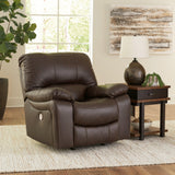 Leesworth Dark Brown Power Leather Recliner by Ashley at Eve Furniture